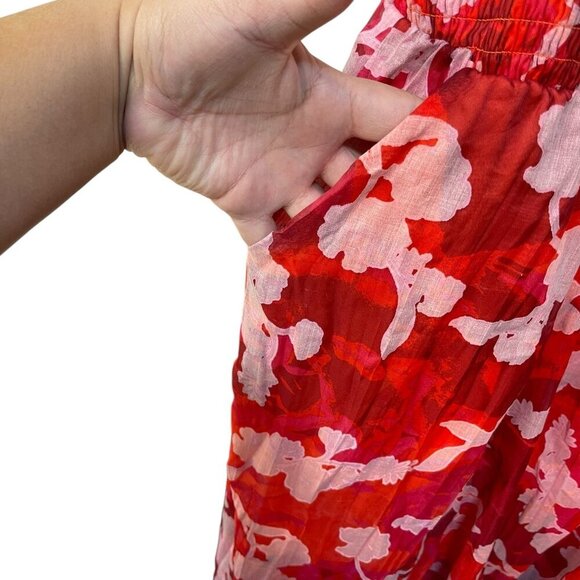 Torrid Midi Lined Lace Up Sweetheart Neckline Dress 2X 18-20 Floral Ruffle Red - Picture 4 of 12